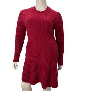 George Sweater Dress Red Ribbed‎ Knit Long Sleeve Crew Neck Winter Cozy Large